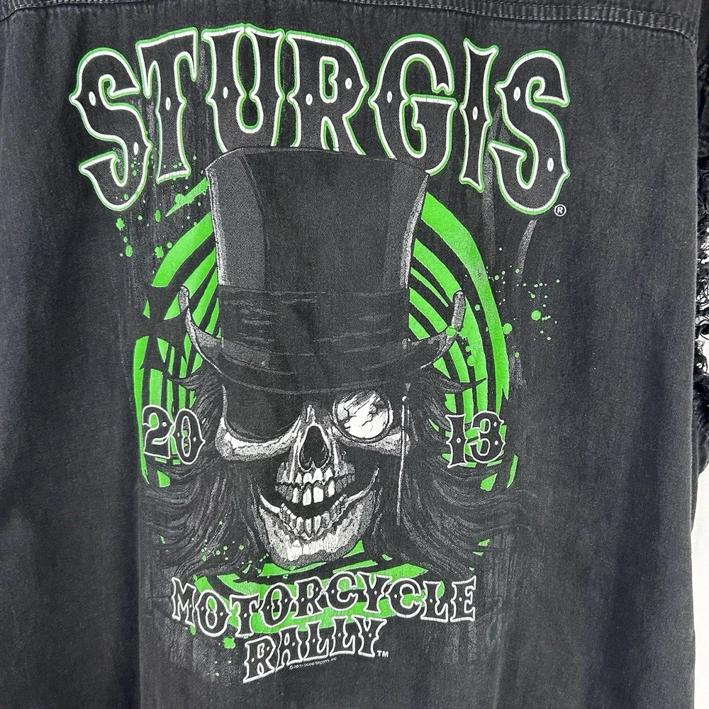 STURGIS - 2013, 73rd Annual Black Hills Rally Metal Black Cut-Off Denim Vest 3XL